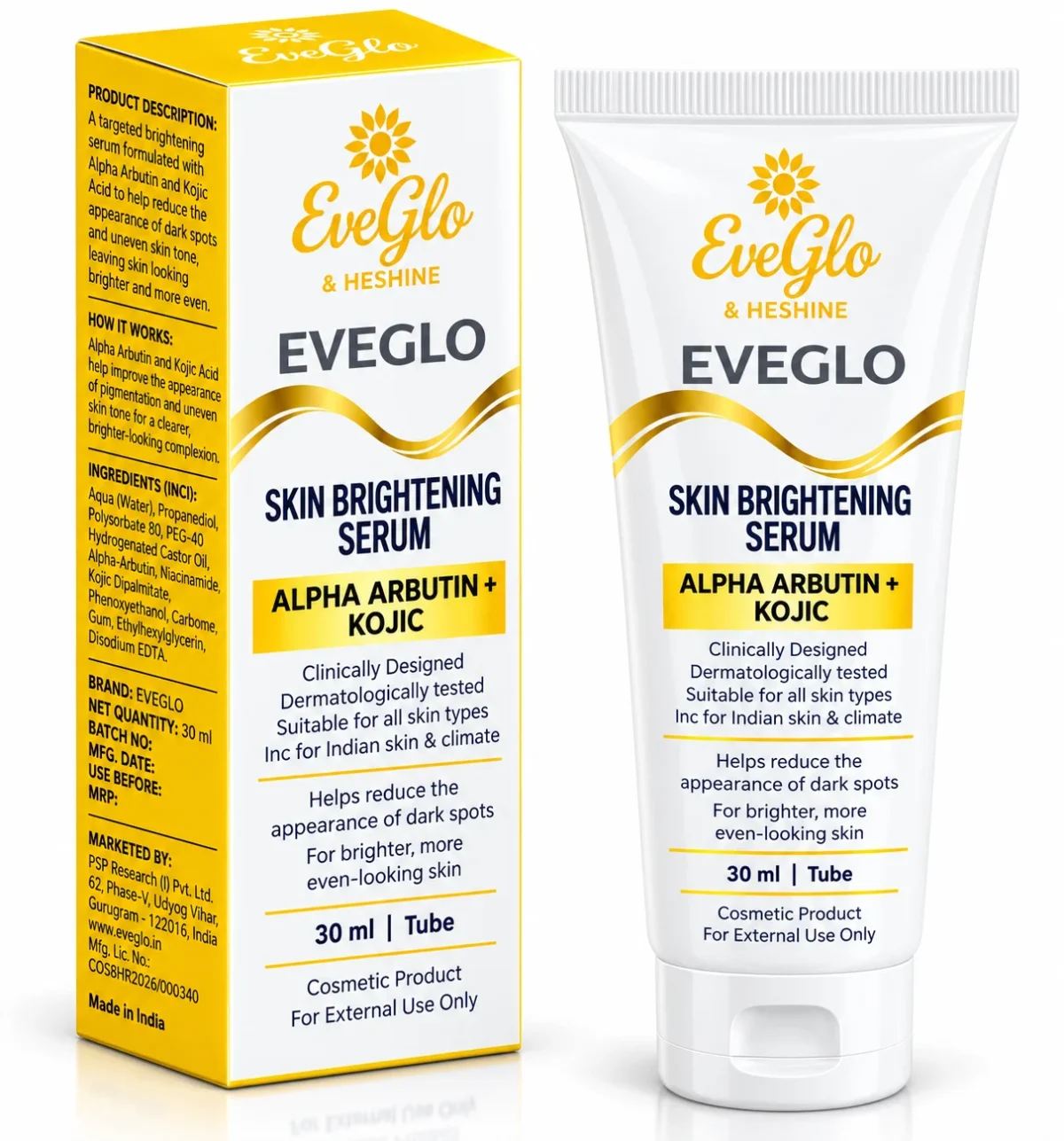 EveGlo Skin Brightening Serum Alpha Arbutin Kojic 30ml