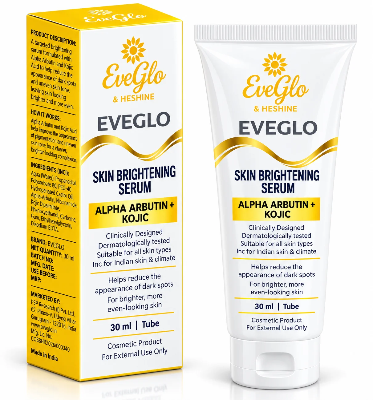 EveGlo Skin Brightening Serum Alpha Arbutin Kojic 30ml